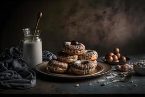 doughnuts on white background, perfect for advertising, packaging, menus, cookbooks. Highlighting texture and details, shot from above, high-res suitable for printing, posters, banners and more photo