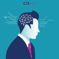 Brain with printed circuit board design and businessman representing artificial intelligence AI and neural networks. Business Vector Illustration