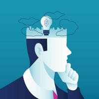 A man thinking about business concept. Open head with lamp idea concept vector