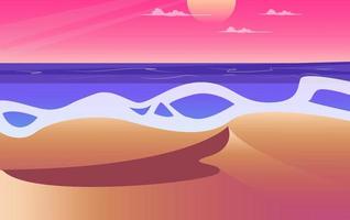 concepto de paisaje de mar y playa. el hombre silueta disfruta de la belleza de la puesta de sol en la playa de verano. ilustración vectorial vector