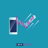 retorno de la inversión roi gráfico y gráfico en smartphone. flechas de crecimiento empresarial hacia el éxito. ilustración de vector de fondo de negocio