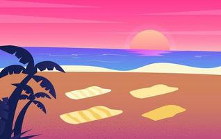 concepto de paisaje de mar y playa. el hombre silueta disfruta de la belleza de la puesta de sol en la playa de verano. ilustración vectorial vector