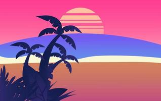 concepto de paisaje de mar y playa. el hombre silueta disfruta de la belleza de la puesta de sol en la playa de verano. ilustración vectorial vector