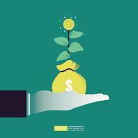 Return on investment concept, ROI chart and graph, Business, profit, and success. Growing money tree, Gold coins on branches. Symbol of wealth. Flat style vector illustration