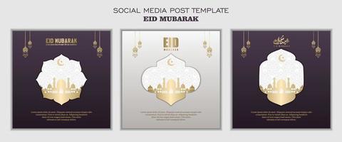 Set of social media post template, square background with black white color and simple ornament design for islamic party vector