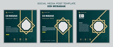 Set of social media post template, square background with white color and simple ornament design for islamic party vector