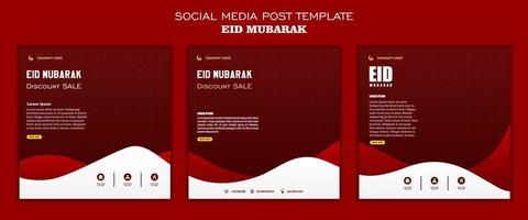 Set of social media post template, square background with red color and simple ornament design for islamic party vector