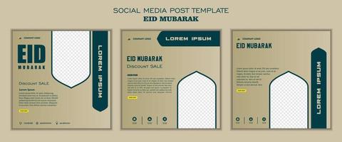 Set of social media post template, square background with brown and green color and simple ornament design for islamic party vector