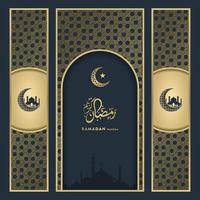 islamic greeting ramadan kareem card square background black gold color design  for islamic party vector