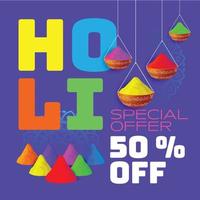 Vector illustration of colorful Happy Holi sale, offer discount banner template