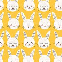 pattern with face of different rabbits on  yellow background vector