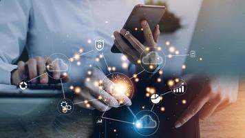 Digital transformation change management, internet of things , new technology bigdata and business process strategy, automate operation, customer service management, cloud computing photo