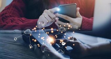 Digital transformation change management, internet of things , new technology bigdata and business process strategy, automate operation, customer service management, cloud computing photo