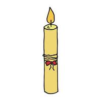Burning birthday candle. Single doodle illustration. Hand drawn clipart for card, logo, design vector