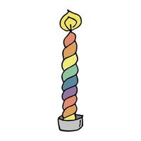 Burning birthday candle. Single doodle illustration. Hand drawn clipart for card, logo, design vector