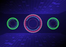Hi-tech circle with a rectangular shapes on a blue and red abstract background.  Futuristic communication and connection concept. cyberspace, and digital innovation vector
