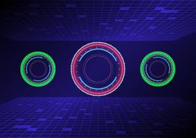 Hi-tech circle with a rectangular shapes on a blue and red abstract background.  Futuristic communication and connection concept. cyberspace, and digital innovation vector