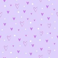 Cute romantic Valentine's seamless pattern with violet hearts and white circles. Vector flat illustration.