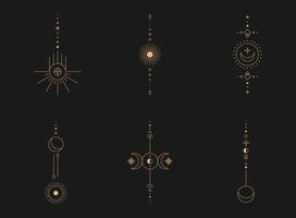 Set of moon and sun line art. Minimal boho linear symbols. Celestial mystic element. Vector line art illustration.