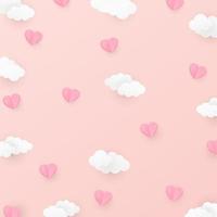 Valentine Day background with heart flying elements. Valentine day heart in paper cut style. Vector illustration.