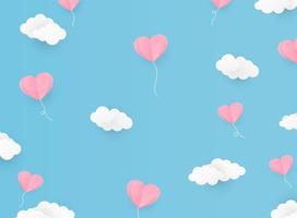 Valentine Day background with heart flying elements. Valentine day heart in paper cut style. Vector illustration.