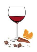 Vector mulled wine hot Christmas drink with orange and spices isolated on white background.