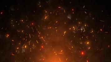 Abstract orange fiery sparks and smoke from a bonfire with fire, abstract background. Video 4k, motion design