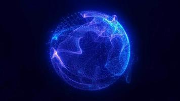 esfera azul redonda abstrata luz brilhante brilhante de raios de energia e ondas mágicas de partículas e pontos, fundo abstrato. vídeo 4k, design de movimento video