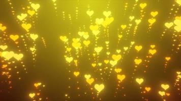 Abstract bright glowing festive yellow and gold glamorous hearts for Valentine's Day, abstract background. Video 4k, motion design