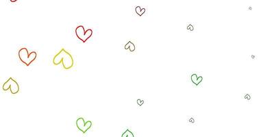 Light Green, Red vector pattern with colorful hearts.