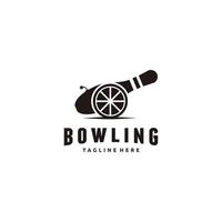Vector bowling and cannon logo combination. Unique kegling and embrace logotype design template.