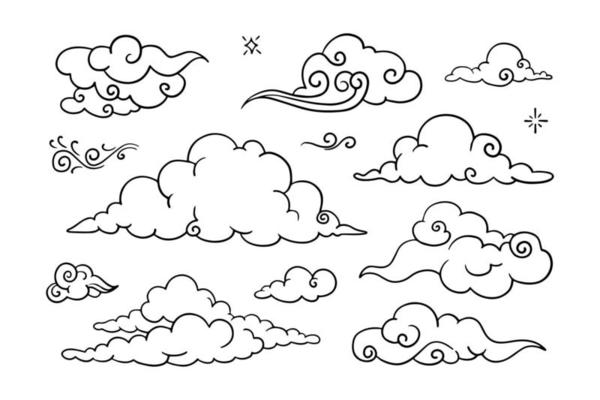doodle set of clouds, vector illustration.