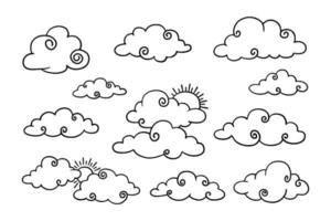 conjunto de garabatos de nubes, ilustración vectorial. vector