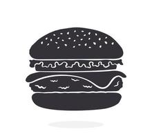 icono de silueta de hamburguesa con queso, tomate y ensalada vector