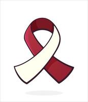 Burgundy and ivory color ribbon, international symbol of head and neck cancer awareness. Sticker with contour. Isolated on white background vector