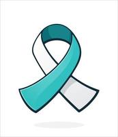 Ribbon at teal and white color, international symbol of Cervical cancer awareness. Graphic design with contour. Isolated on white background vector