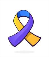 Blue, marigold, and purple color ribbon, international symbol of bladder cancer awareness. Sticker with contour. Isolated on white background
