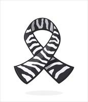 Ribbon with zebra print, international symbol of Carcinoid cancer and rare-disease awareness. Sticker in cartoon style with contour. Isolated on white background vector