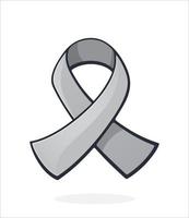 Grey color ribbon, international symbol of brain tumor awareness. Sticker with contour. Isolated on white background vector