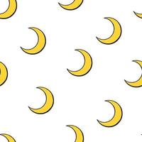 Seamless pattern with cute yellow crescent on white background. Weather symbol. Pattern with contour vector