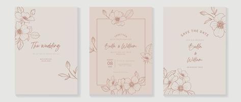 Luxury wedding invitation card background vector. Elegant botanical flower contour drawing line art texture template background. Design illustration for wedding and vip cover template, banner. vector
