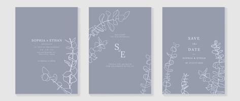 Luxury wedding invitation card background vector. Abstract botanical leaf branch contour drawing line art texture template background. Design illustration for wedding and vip cover template, banner. vector