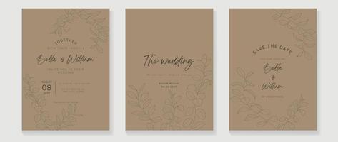 Luxury wedding invitation card background vector. Abstract botanical leaf branch contour drawing line art texture template background. Design illustration for wedding and vip cover template, banner. vector