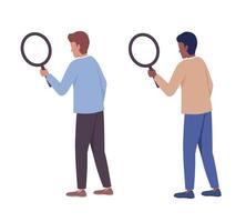 Men with magnifying lenses semi flat color vector characters set. Searching. Editable figures. Full body people on white. Simple cartoon style illustration pack for web graphic design and animation