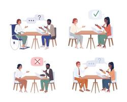 Headhunters asking questions on interview semi flat color vector characters set. Editable full body people on white. Simple cartoon style illustration pack for web graphic design and animation