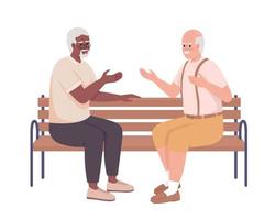 Elderly friends having conversation on bench semi flat color vector characters. Editable figures. Full body people on white. Simple cartoon style illustration for web graphic design and animation