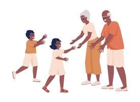 abuelos felices saludando a los nietos personajes vectoriales de color semiplano. figuras editables. personas de cuerpo completo en blanco. ilustración de estilo de dibujos animados simple para diseño gráfico web y animación vector