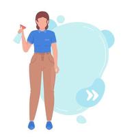 Female housekeeper with spray bottle quote textbox with flat character. Tidying house service. Speech bubble with editable cartoon illustration. Creative quotation isolated on white background vector