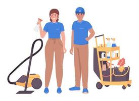 Professional janitorial services workers semi flat color vector characters. Editable figures. Full body people on white. Simple cartoon style illustration for web graphic design and animation