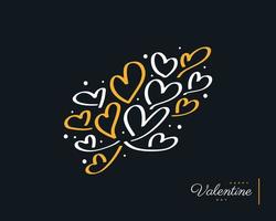 Linda ilustración de corazón de garabato blanco y amarillo para el elemento de San Valentín. fondo del día de san valentín para papel tapiz, volantes, invitación, afiches, folletos, pancartas o postales vector